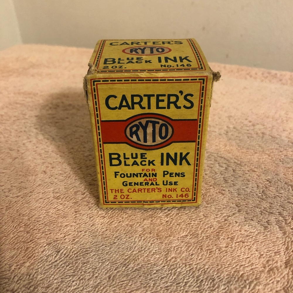 Vintage Carter’s RYTO Blue/Black Ink Bottle With Stopper Empty With Box